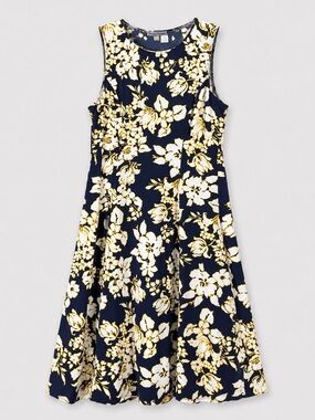 Danny & Nicole Navy Blue Floral Maxi Dress with White and Gold Print